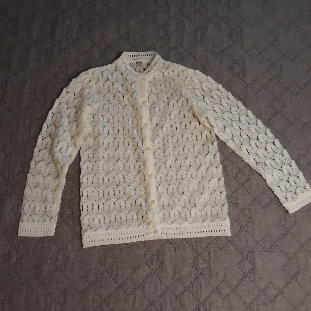 Vintage Montgomery Ward Cream Sweater Open Knit Button Cardigan